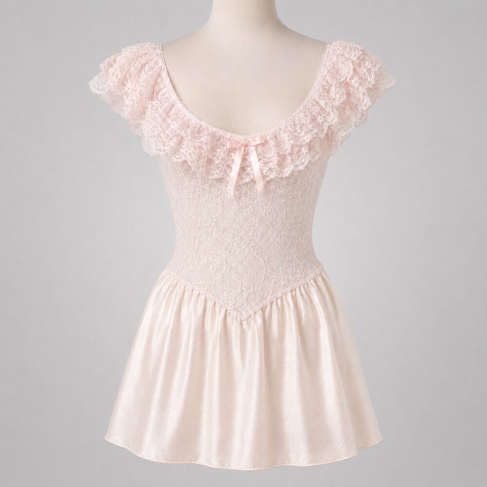 Vintage Intimate Moments Pink Lace Babydoll Mini Dress Women’s Medium M Nylon